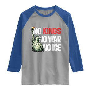 No Kings No Wars No Ice Statue of Liberty Raglan Shirt American Flag Patriotic Protest Human Rights TS02 Sport Gray Royal Print Your Wear