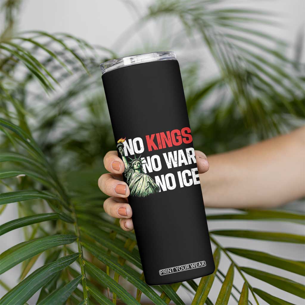 No Kings No Wars No Ice Statue of Liberty Skinny Tumbler American Flag Patriotic Protest Human Rights TS02 Print Your Wear
