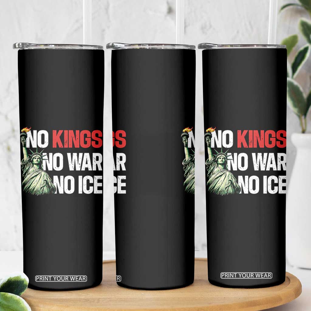No Kings No Wars No Ice Statue of Liberty Skinny Tumbler American Flag Patriotic Protest Human Rights TS02 Print Your Wear