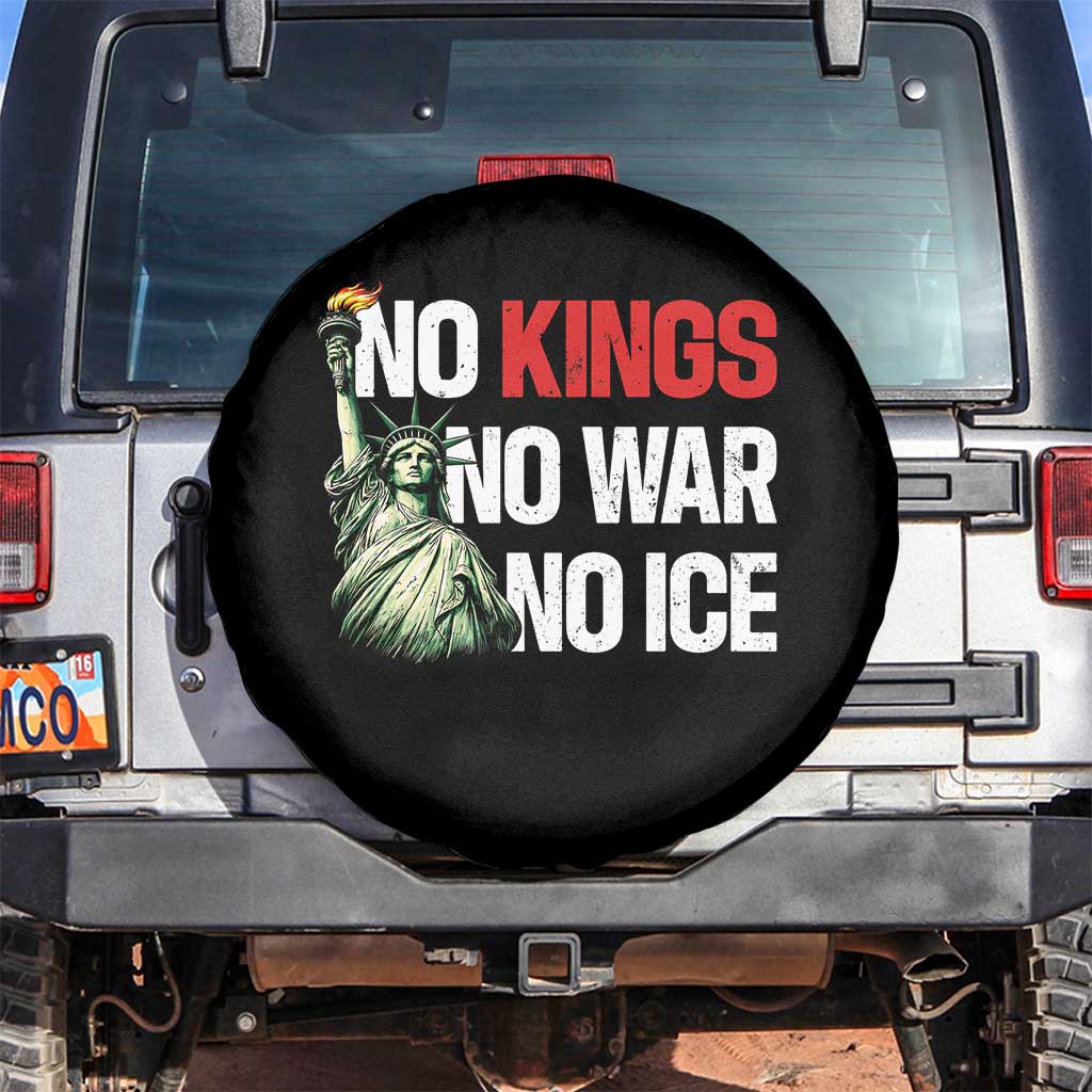 No Kings No Wars No Ice Statue of Liberty Spare Tire Cover American Flag Patriotic Protest Human Rights TS02 No hole Black Print Your Wear