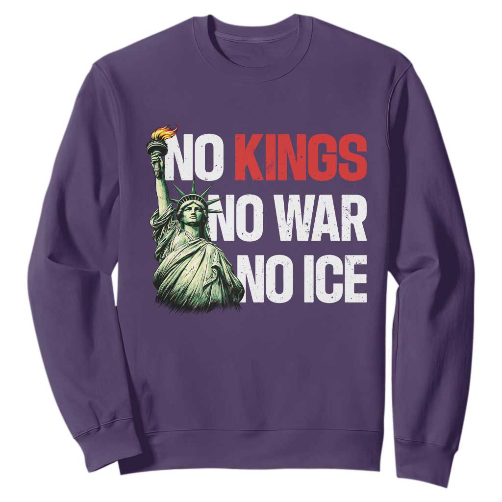 No Kings No Wars No Ice Statue of Liberty Sweatshirt American Flag Patriotic Protest Human Rights TS02 Purple Print Your Wear