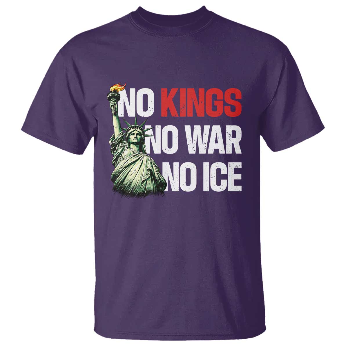 No Kings No Wars No Ice Statue of Liberty T Shirt American Flag Patriotic Protest Human Rights TS02 Purple Print Your Wear
