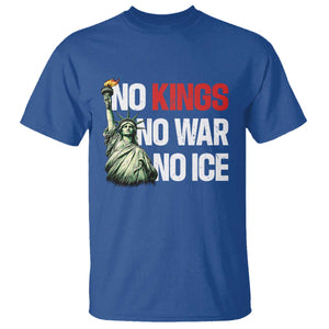 No Kings No Wars No Ice Statue of Liberty T Shirt American Flag Patriotic Protest Human Rights TS02 Royal Blue Print Your Wear