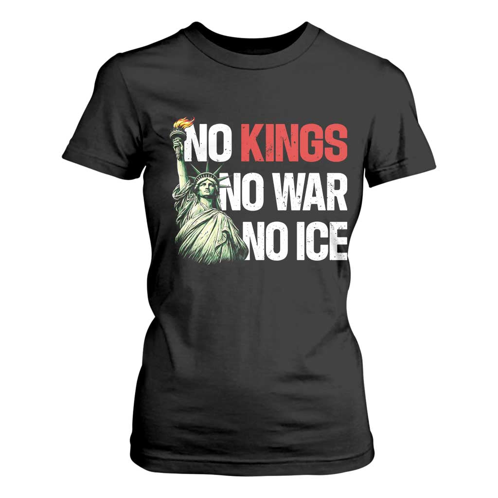 No Kings No Wars No Ice Statue of Liberty T Shirt For Women American Flag Patriotic Protest Human Rights TS02 Black Print Your Wear