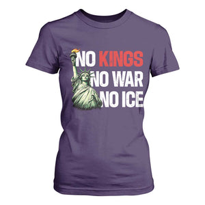 No Kings No Wars No Ice Statue of Liberty T Shirt For Women American Flag Patriotic Protest Human Rights TS02 Purple Print Your Wear