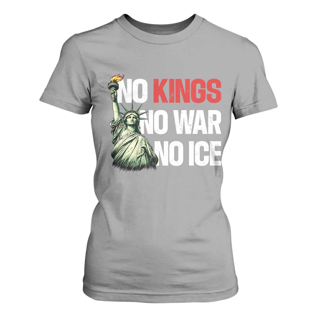 No Kings No Wars No Ice Statue of Liberty T Shirt For Women American Flag Patriotic Protest Human Rights TS02 Sport Gray Print Your Wear