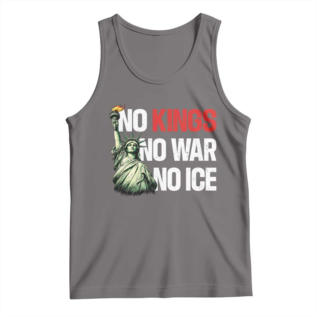 No Kings No Wars No Ice Statue of Liberty Tank Top American Flag Patriotic Protest Human Rights TS02 Deep Heather Print Your Wear