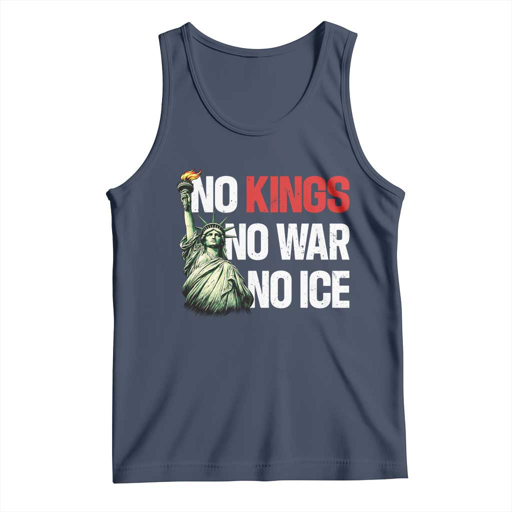 No Kings No Wars No Ice Statue of Liberty Tank Top American Flag Patriotic Protest Human Rights TS02 Navy Print Your Wear