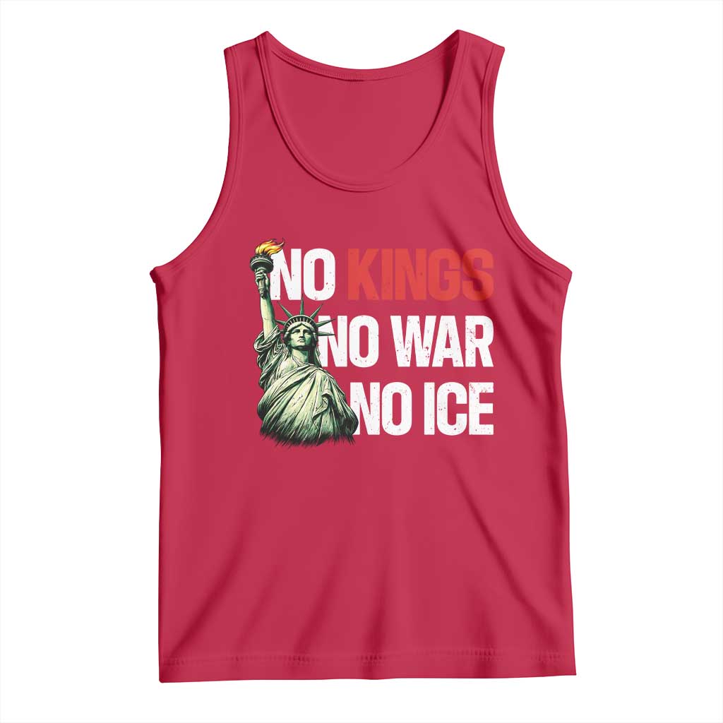 No Kings No Wars No Ice Statue of Liberty Tank Top American Flag Patriotic Protest Human Rights TS02 Red Print Your Wear