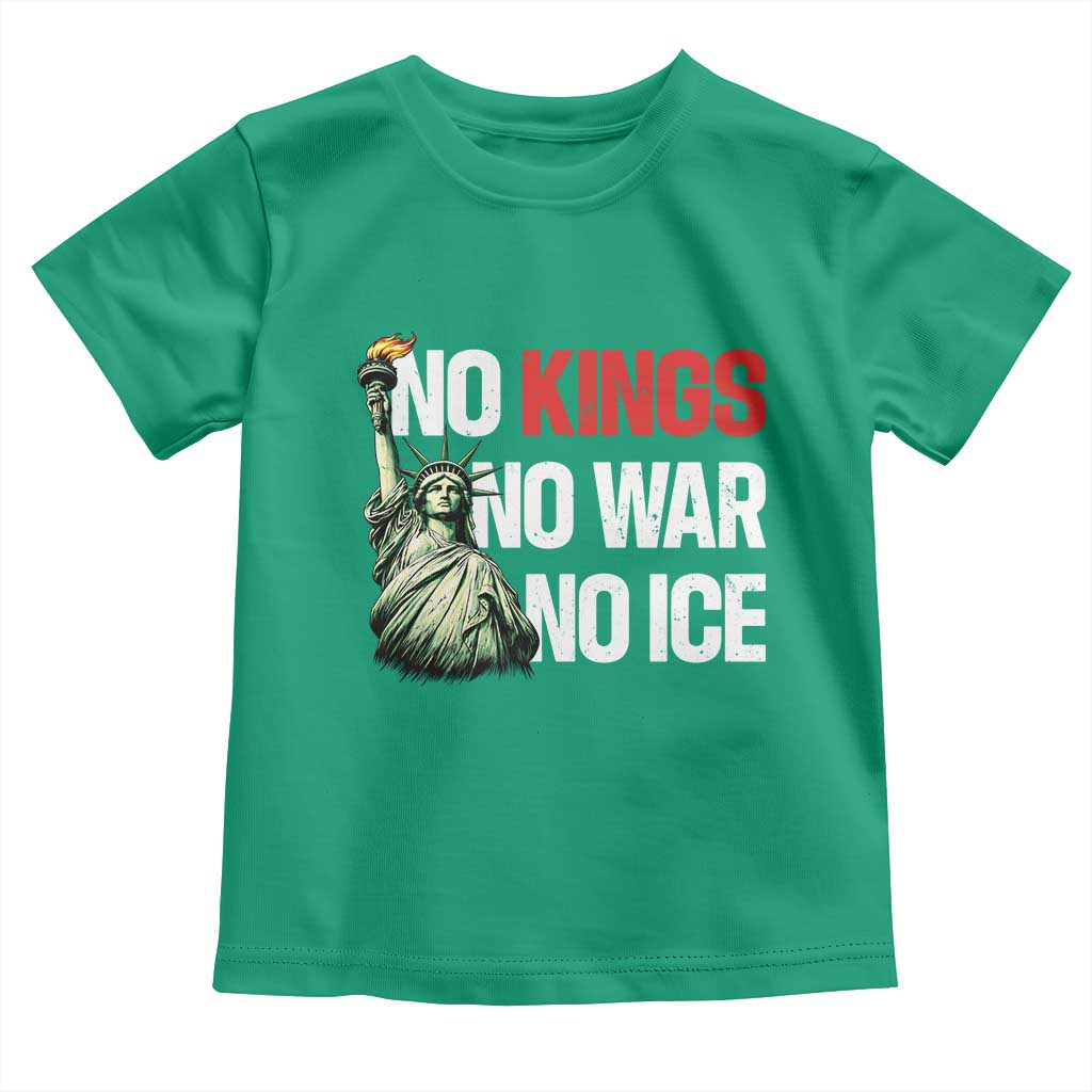 No Kings No Wars No Ice Statue of Liberty Toddler T Shirt American Flag Patriotic Protest Human Rights TS02 Irish Green Print Your Wear
