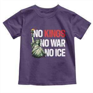 No Kings No Wars No Ice Statue of Liberty Toddler T Shirt American Flag Patriotic Protest Human Rights TS02 Purple Print Your Wear