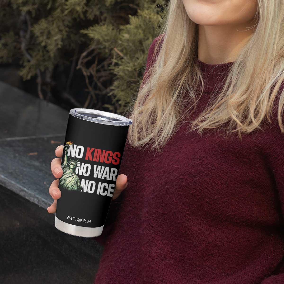 No Kings No Wars No Ice Statue of Liberty Tumbler Cup American Flag Patriotic Protest Human Rights TS02 Print Your Wear