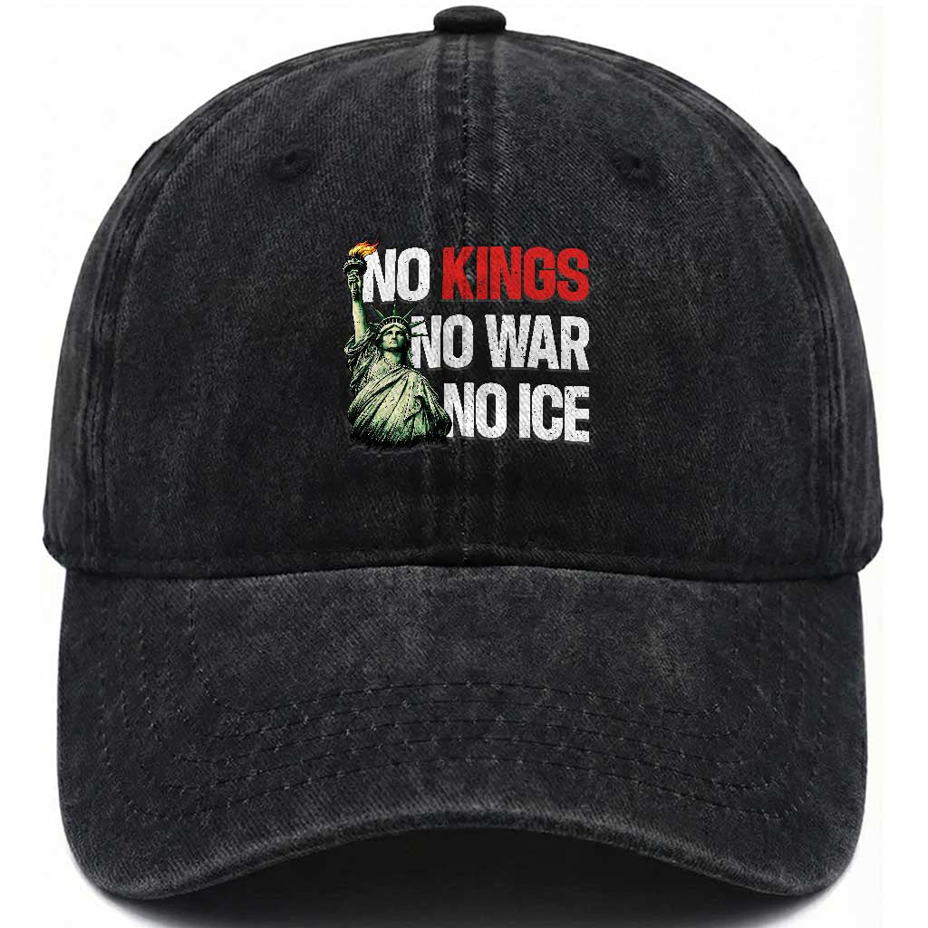 No Kings No Wars No Ice Statue of Liberty Washed Cotton Baseball Cap American Flag Patriotic Protest Human Rights TS02 Print Your Wear