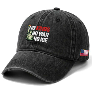 No Kings No Wars No Ice Statue of Liberty Washed Cotton Baseball Cap American Flag Patriotic Protest Human Rights TS02 Print Your Wear