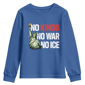 No Kings No Wars No Ice Statue of Liberty Youth Sweatshirt American Flag Patriotic Protest Human Rights TS02 Royal Blue Print Your Wear
