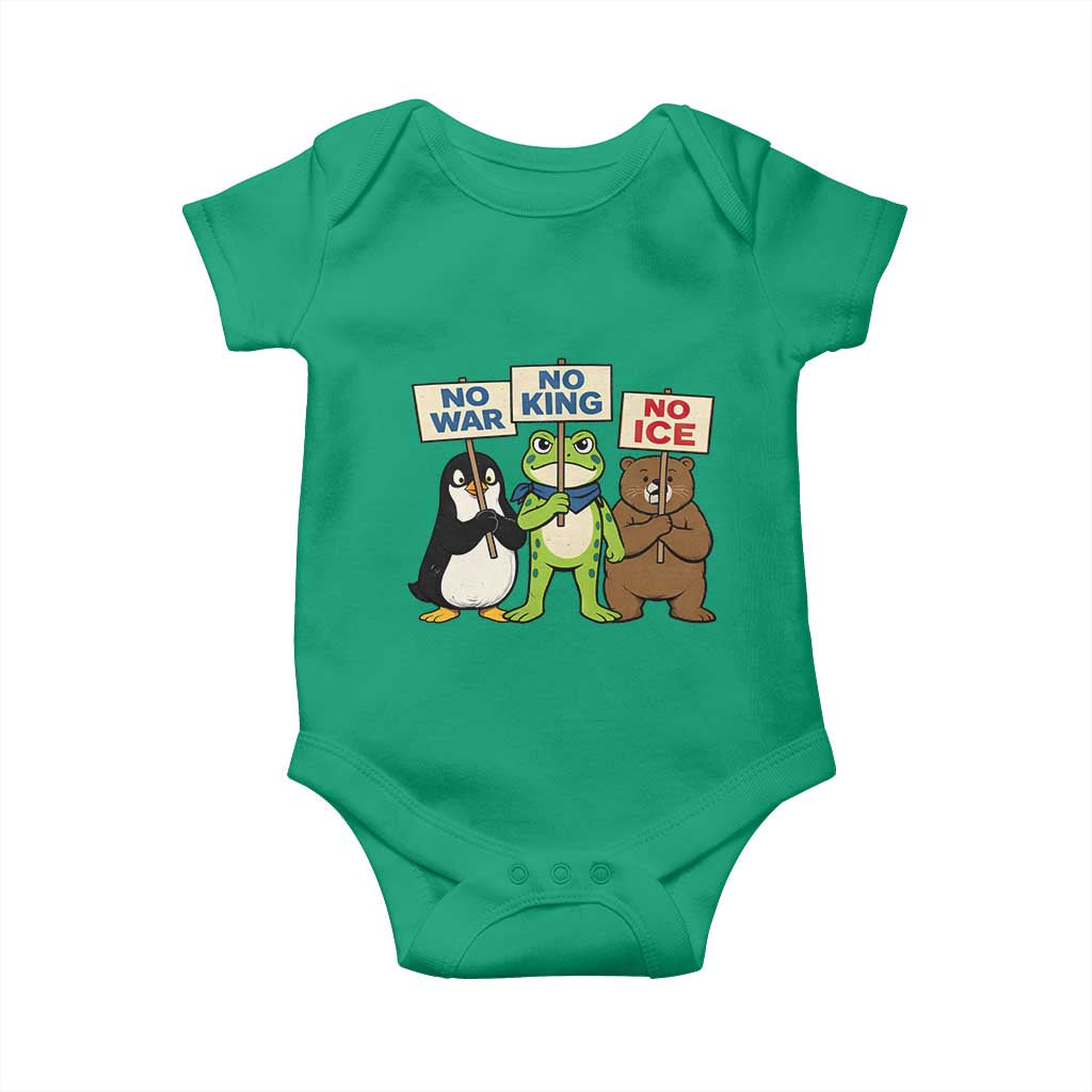 No Wars No Ice No Kings Animal Protest Baby Onesie Frog Penguin Bear Resist Human Rights Activist TS02 Irish Green Print Your Wear