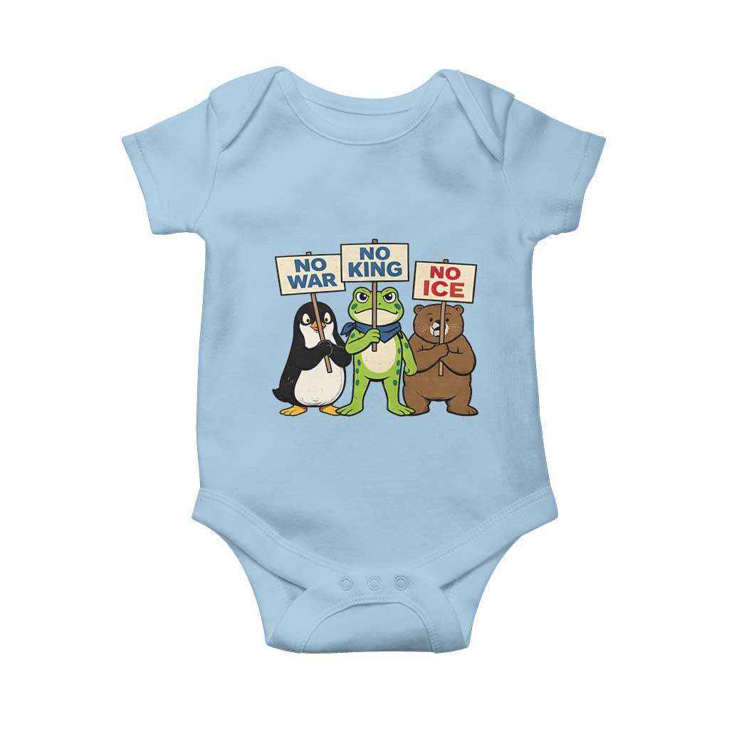 No Wars No Ice No Kings Animal Protest Baby Onesie Frog Penguin Bear Resist Human Rights Activist TS02 Light Blue Print Your Wear