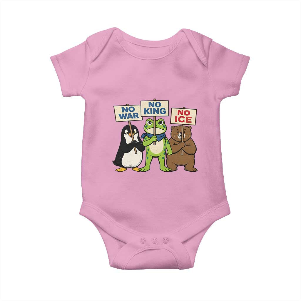 No Wars No Ice No Kings Animal Protest Baby Onesie Frog Penguin Bear Resist Human Rights Activist TS02 Light Pink Print Your Wear