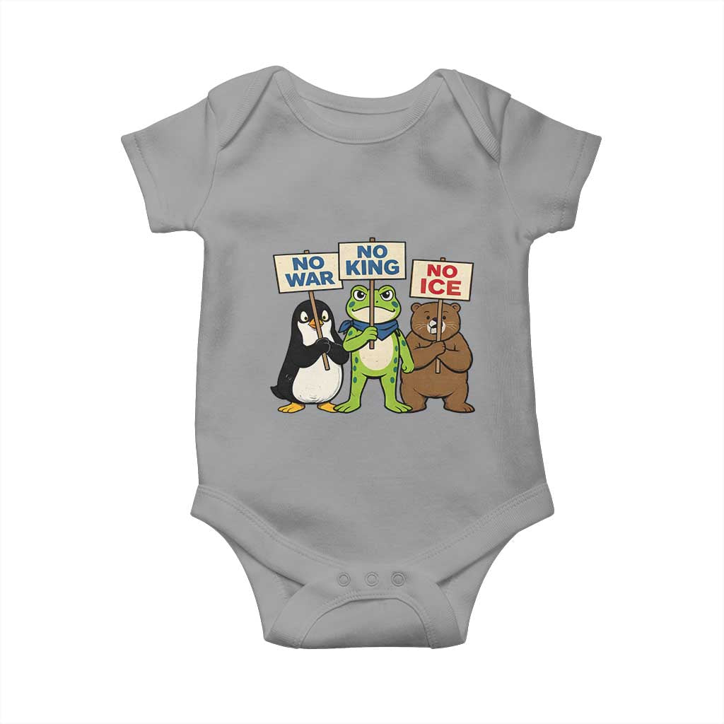 No Wars No Ice No Kings Animal Protest Baby Onesie Frog Penguin Bear Resist Human Rights Activist TS02 Sport Gray Print Your Wear