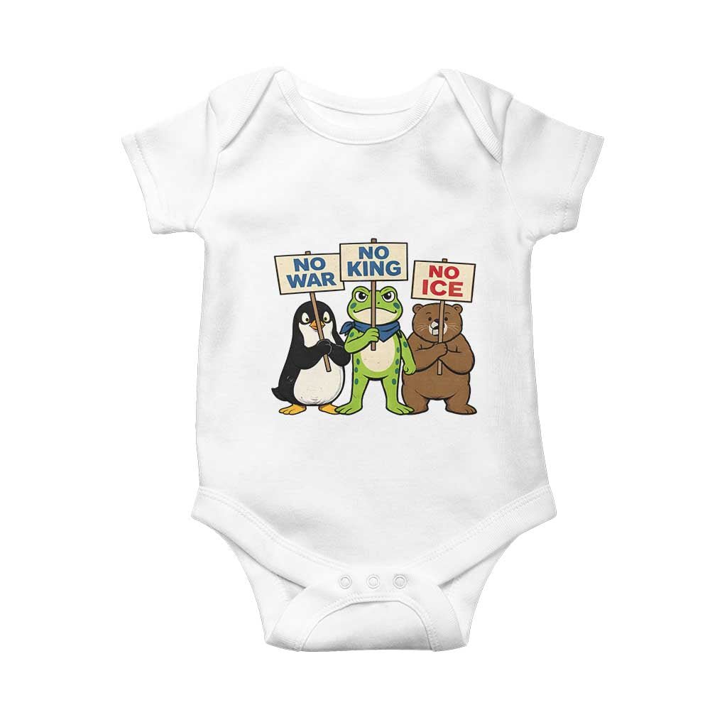No Wars No Ice No Kings Animal Protest Baby Onesie Frog Penguin Bear Resist Human Rights Activist TS02 White Print Your Wear