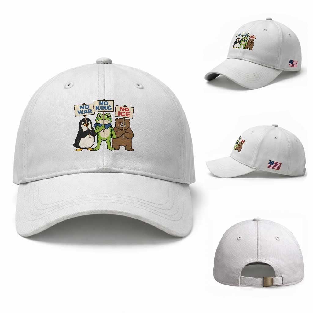 No Wars No Ice No Kings Animal Protest Baseball Cap Frog Penguin Bear Resist Human Rights Activist TS02 Baseball Cap Universal Fit White Print Your Wear