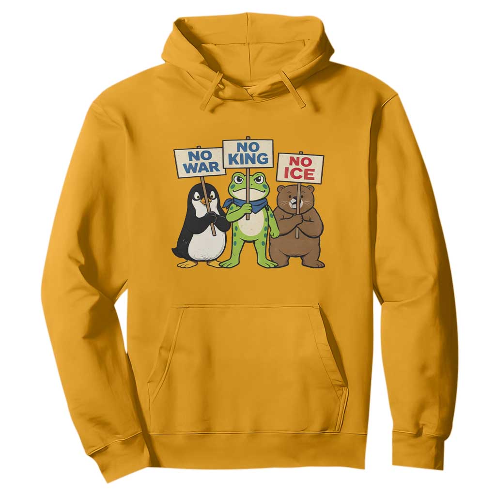 No Wars No Ice No Kings Animal Protest Hoodie Frog Penguin Bear Resist Human Rights Activist TS02 Gold Print Your Wear