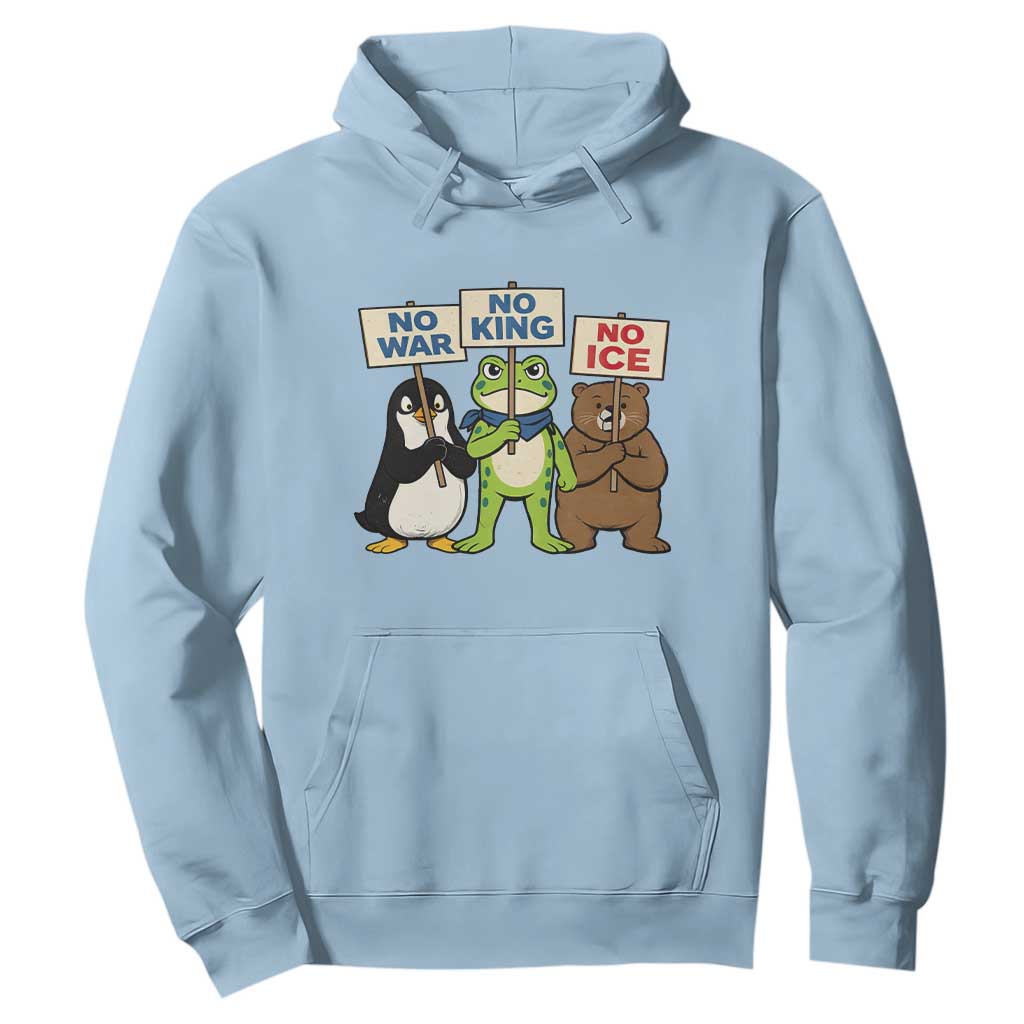 No Wars No Ice No Kings Animal Protest Hoodie Frog Penguin Bear Resist Human Rights Activist TS02 Light Blue Print Your Wear