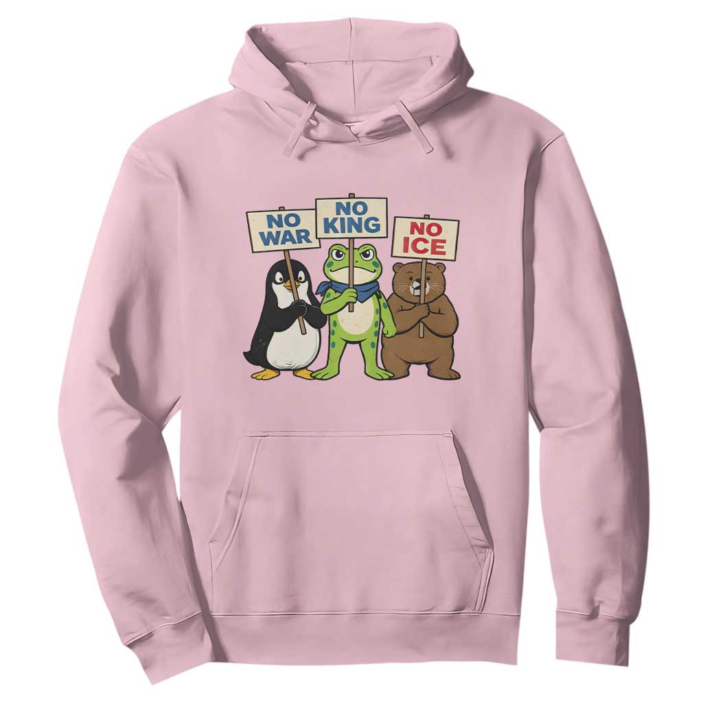 No Wars No Ice No Kings Animal Protest Hoodie Frog Penguin Bear Resist Human Rights Activist TS02 Light Pink Print Your Wear