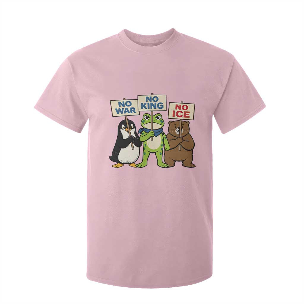 No Wars No Ice No Kings Animal Protest T Shirt For Kid Frog Penguin Bear Resist Human Rights Activist TS02 Light Pink Print Your Wear