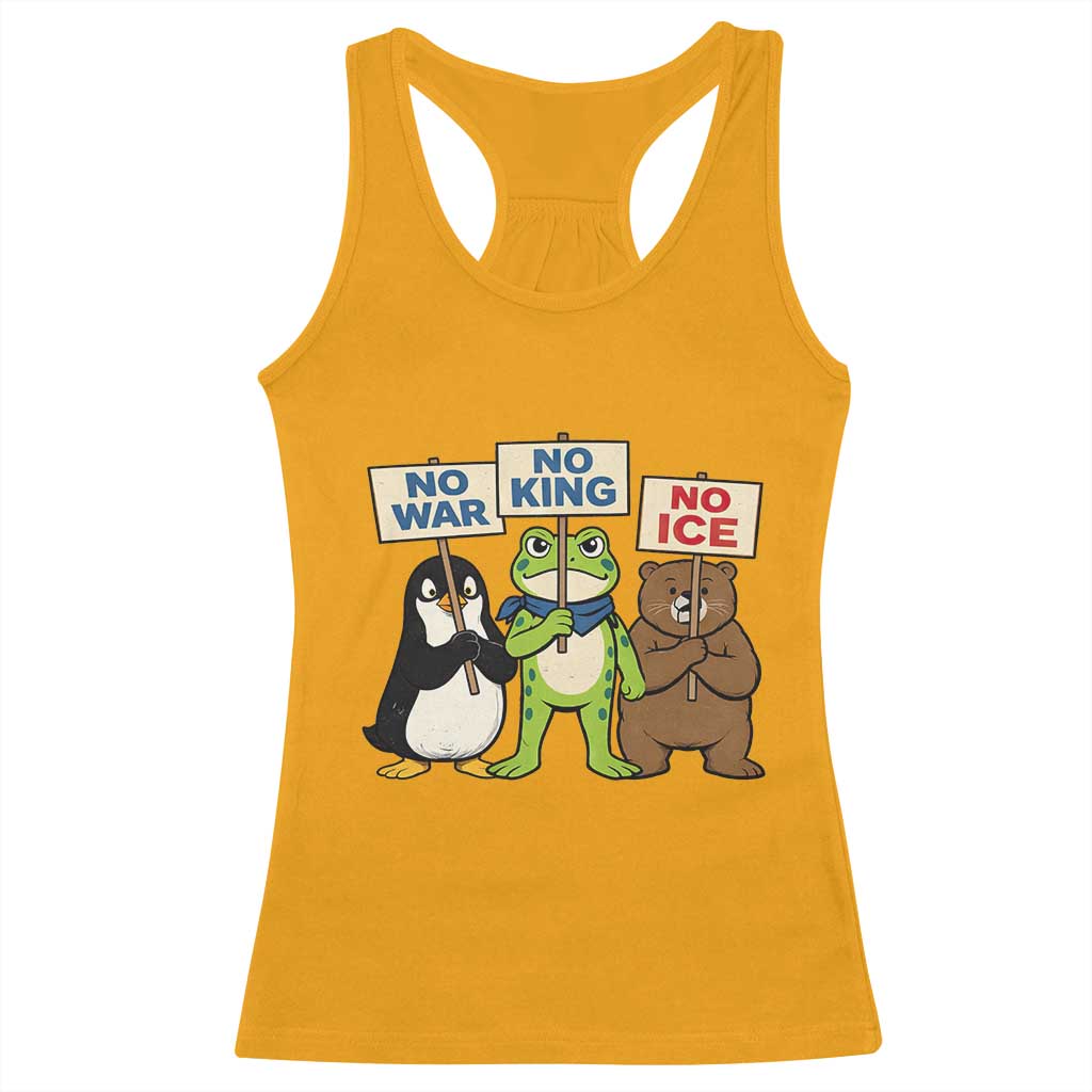 No Wars No Ice No Kings Animal Protest Racerback Tank Top Frog Penguin Bear Resist Human Rights Activist TS02 Gold Print Your Wear