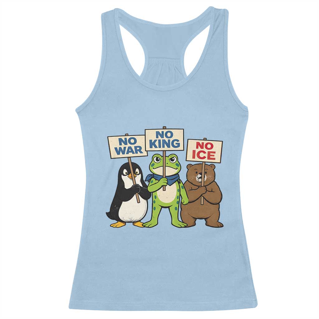 No Wars No Ice No Kings Animal Protest Racerback Tank Top Frog Penguin Bear Resist Human Rights Activist TS02 Light Blue Print Your Wear