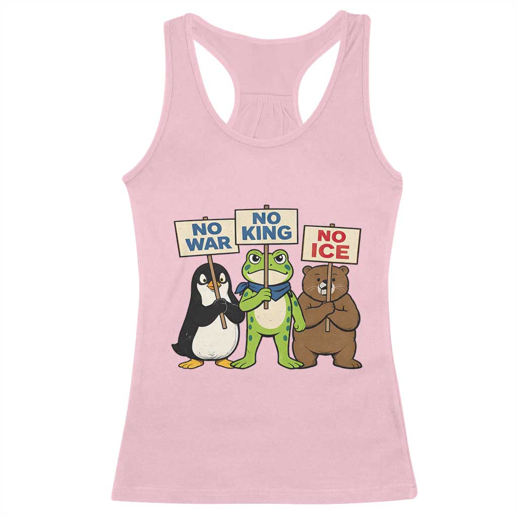 No Wars No Ice No Kings Animal Protest Racerback Tank Top Frog Penguin Bear Resist Human Rights Activist TS02 Light Pink Print Your Wear