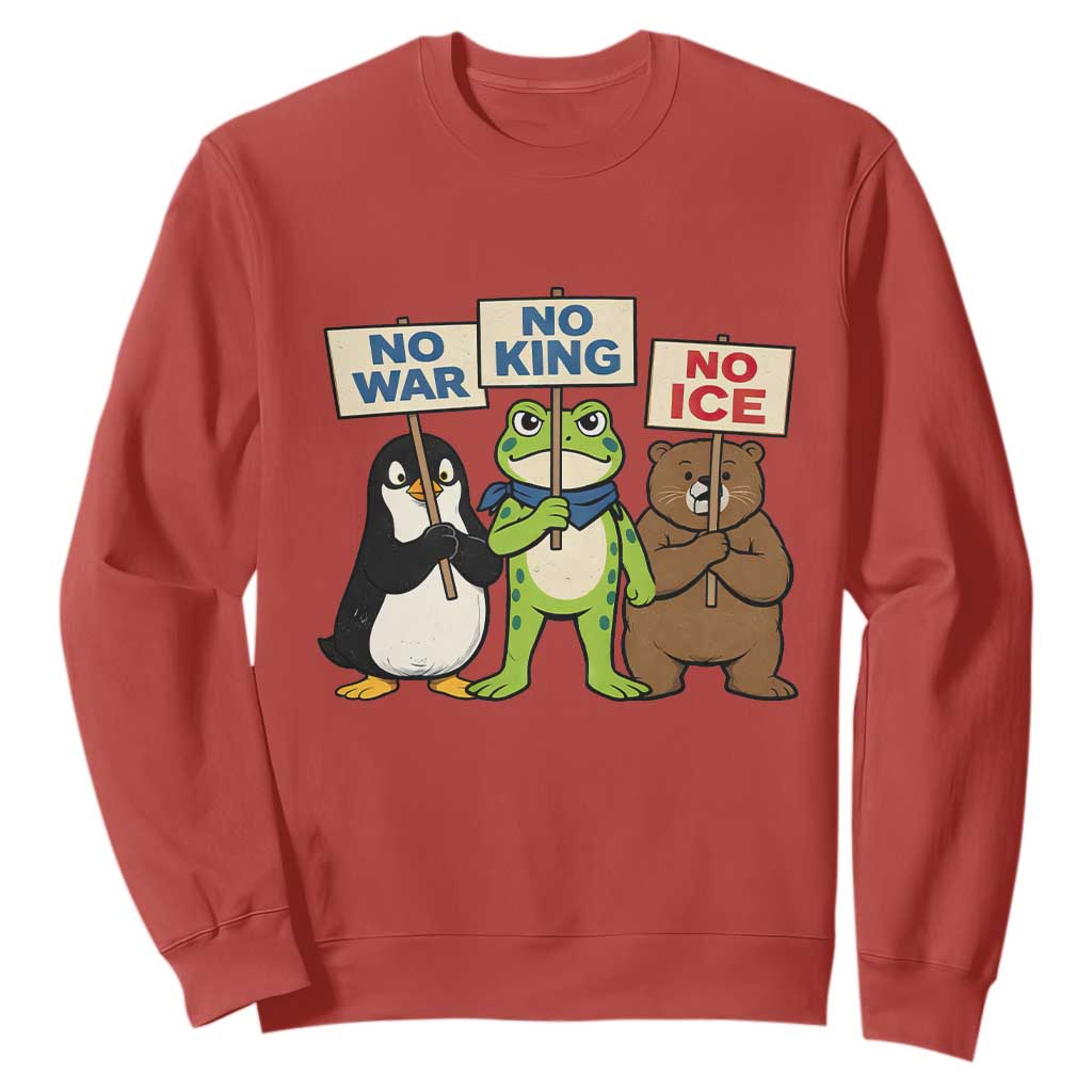 No Wars No Ice No Kings Animal Protest Sweatshirt Frog Penguin Bear Resist Human Rights Activist TS02 Red Print Your Wear