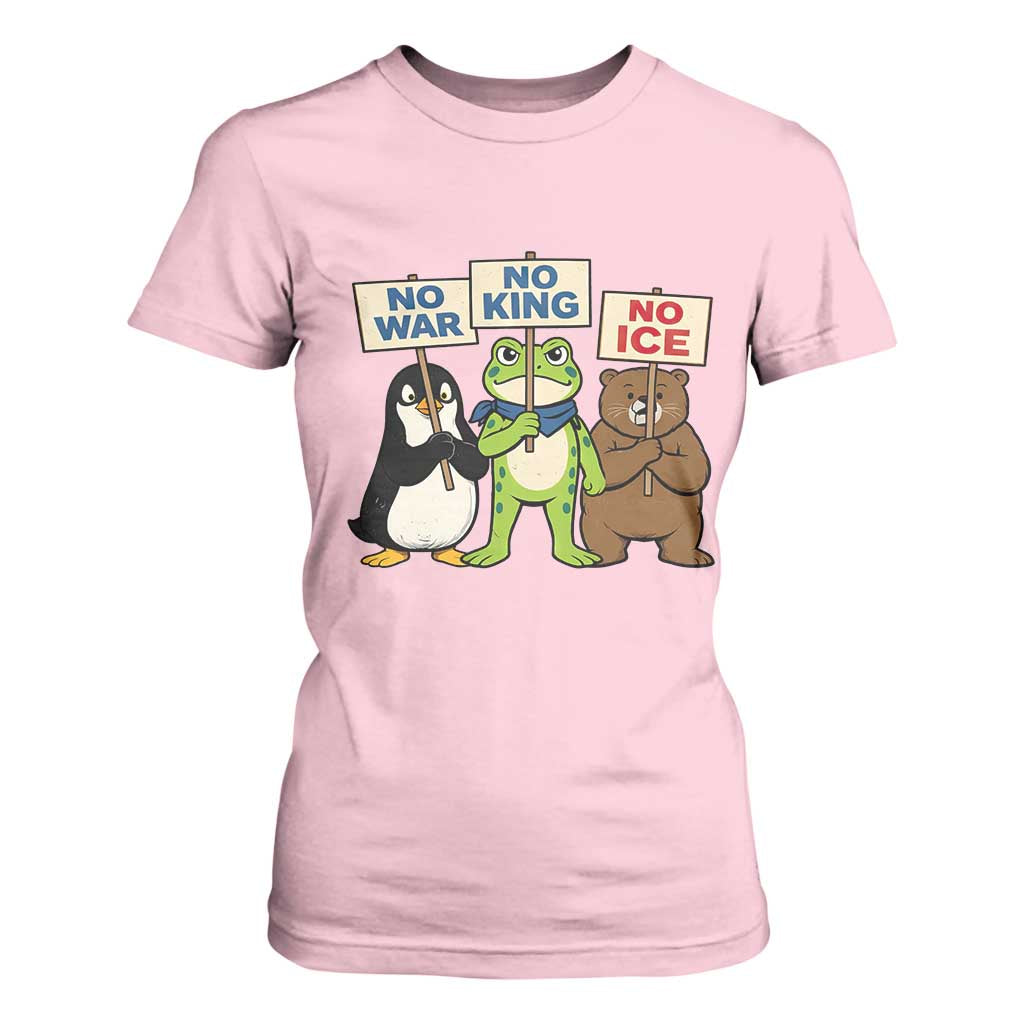 No Wars No Ice No Kings Animal Protest T Shirt For Women Frog Penguin Bear Resist Human Rights Activist TS02 Light Pink Print Your Wear