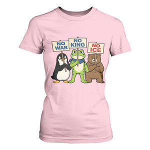 No Wars No Ice No Kings Animal Protest T Shirt For Women Frog Penguin Bear Resist Human Rights Activist TS02 Light Pink Print Your Wear