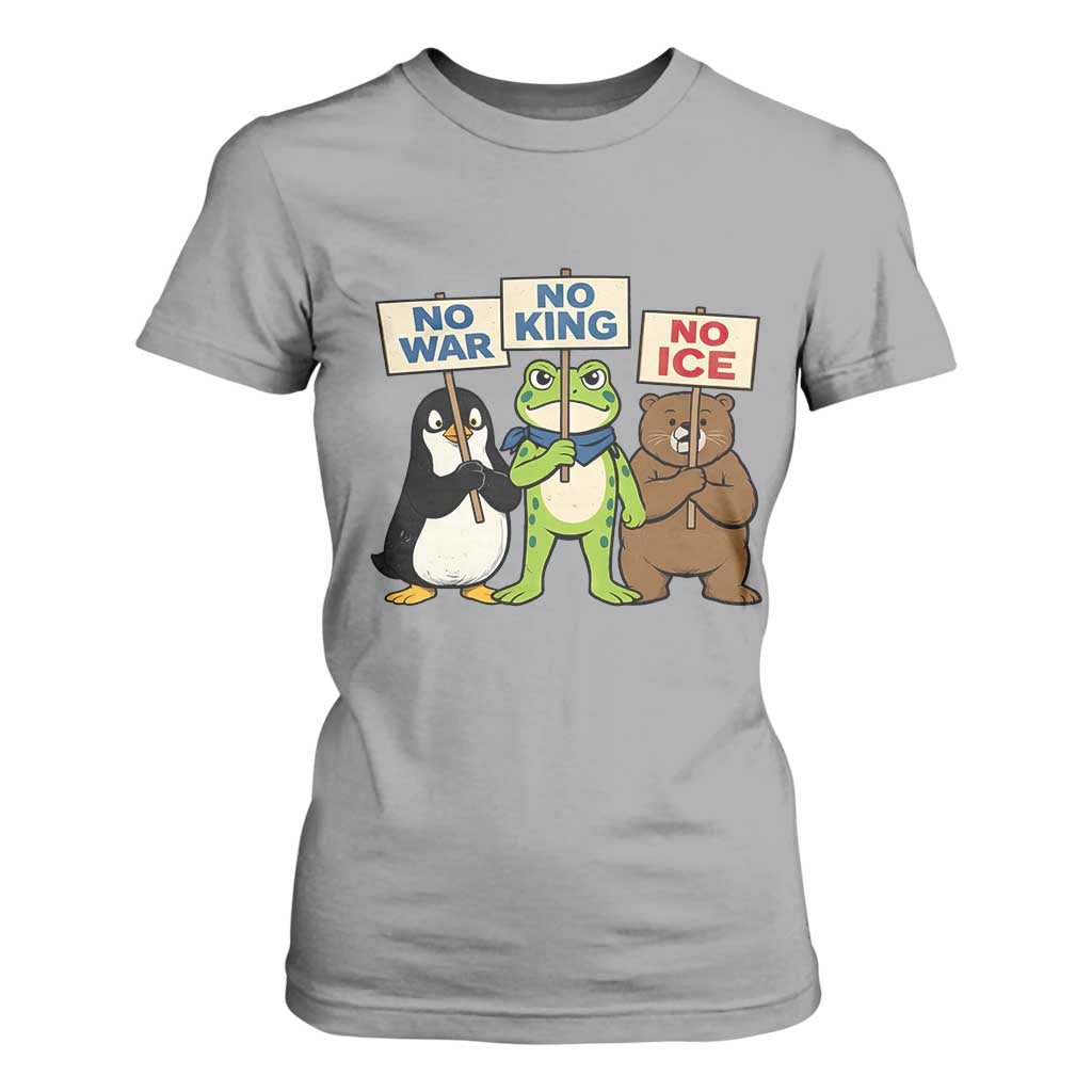 No Wars No Ice No Kings Animal Protest T Shirt For Women Frog Penguin Bear Resist Human Rights Activist TS02 Sport Gray Print Your Wear