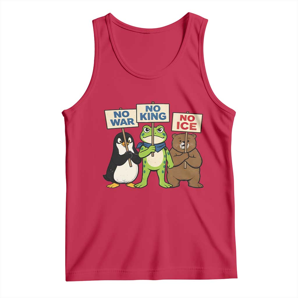 No Wars No Ice No Kings Animal Protest Tank Top Frog Penguin Bear Resist Human Rights Activist TS02 Red Print Your Wear