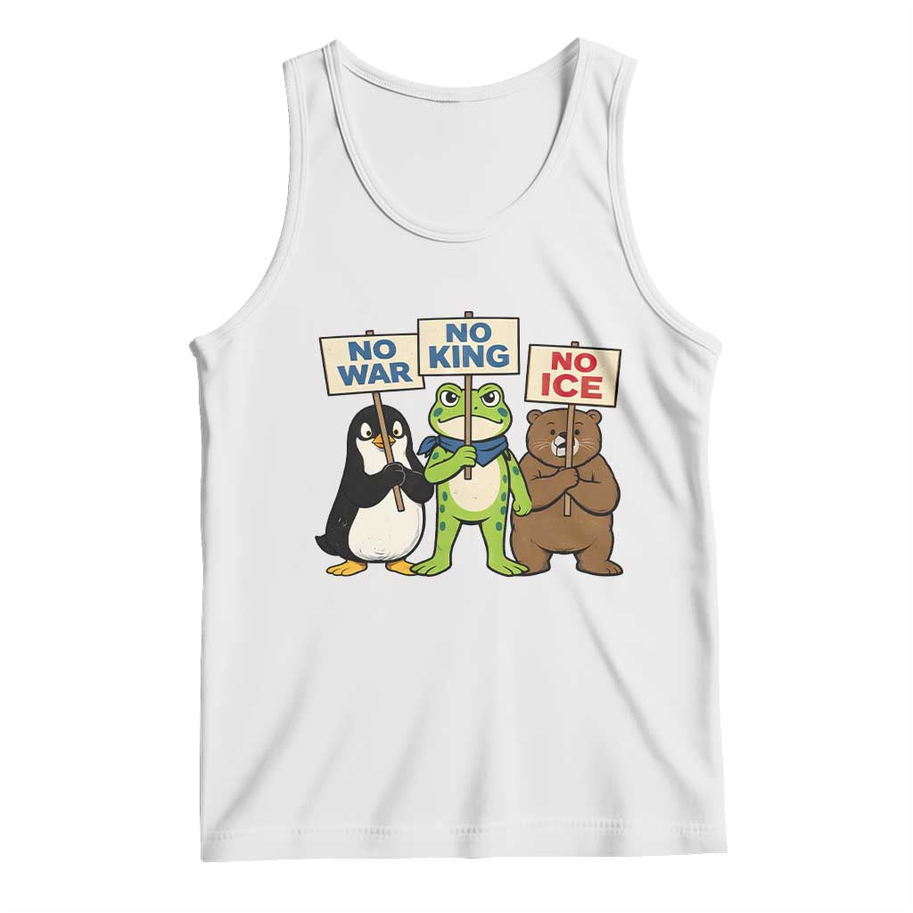 No Wars No Ice No Kings Animal Protest Tank Top Frog Penguin Bear Resist Human Rights Activist TS02 White Print Your Wear