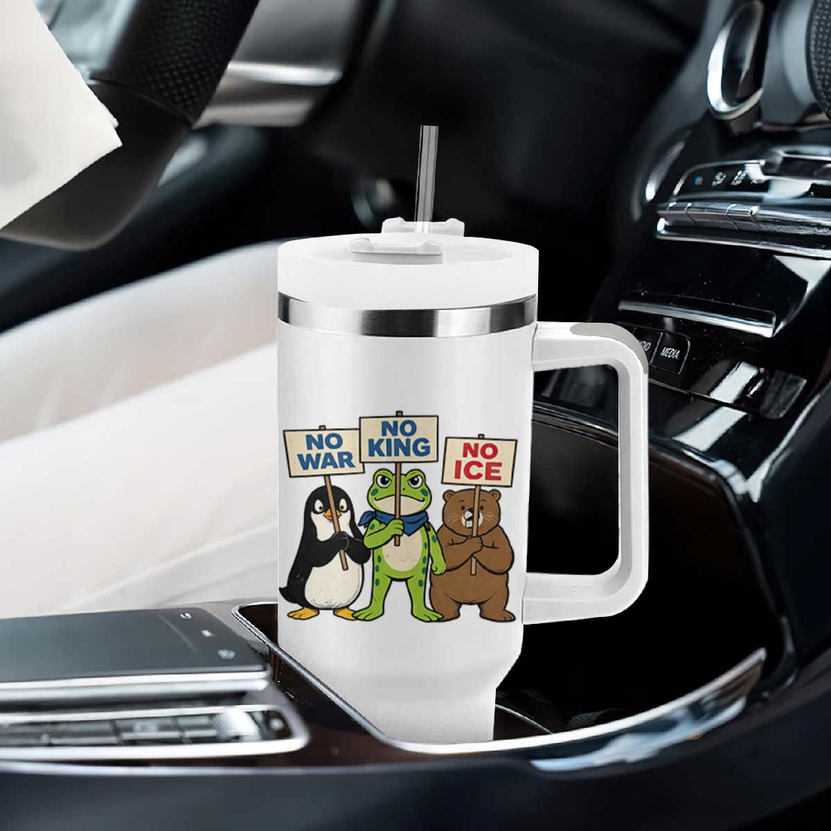 No Wars No Ice No Kings Animal Protest Tumbler With Handle Frog Penguin Bear Resist Human Rights Activist TS02 Print Your Wear
