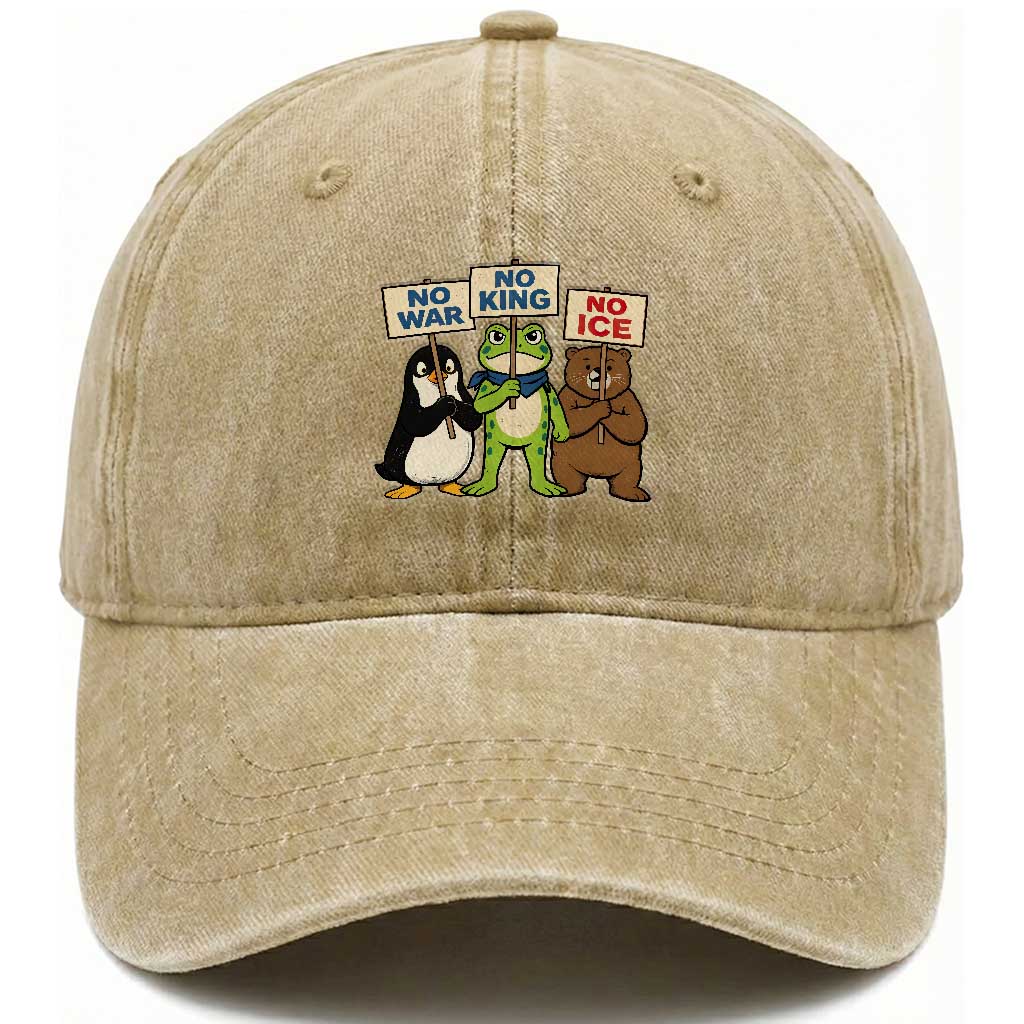 No Wars No Ice No Kings Animal Protest Washed Cotton Baseball Cap Frog Penguin Bear Resist Human Rights Activist TS02 Print Your Wear