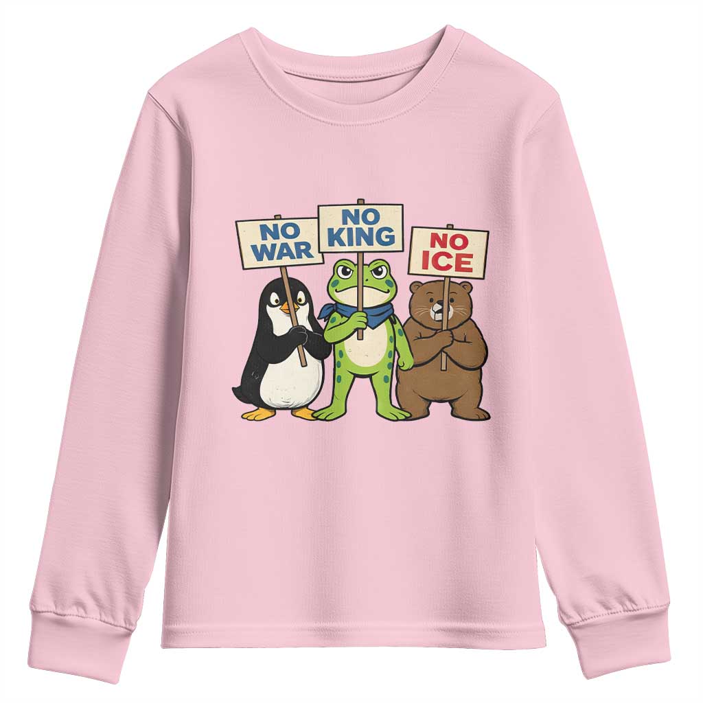 No Wars No Ice No Kings Animal Protest Youth Sweatshirt Frog Penguin Bear Resist Human Rights Activist TS02 Light Pink Print Your Wear