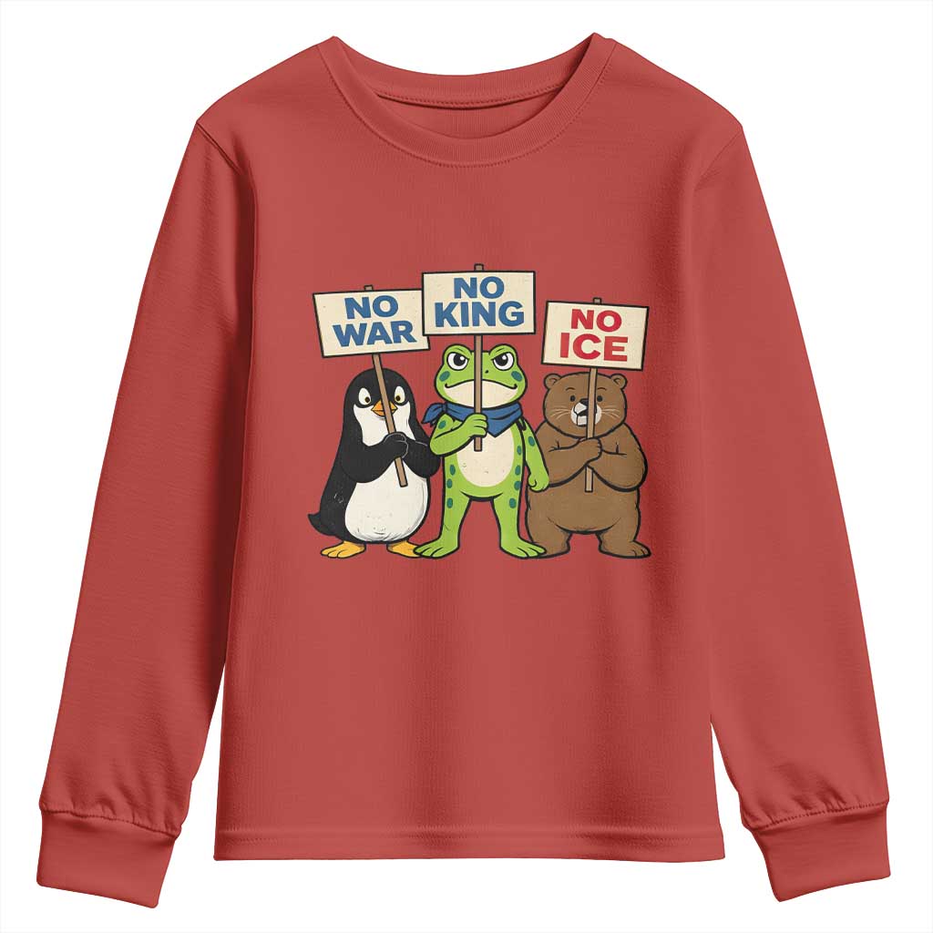 No Wars No Ice No Kings Animal Protest Youth Sweatshirt Frog Penguin Bear Resist Human Rights Activist TS02 Red Print Your Wear