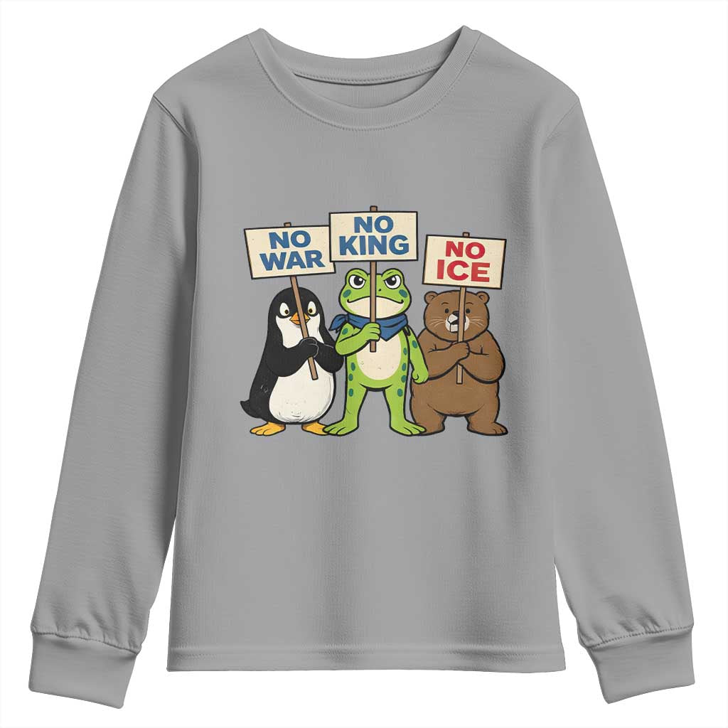 No Wars No Ice No Kings Animal Protest Youth Sweatshirt Frog Penguin Bear Resist Human Rights Activist TS02 Sport Gray Print Your Wear