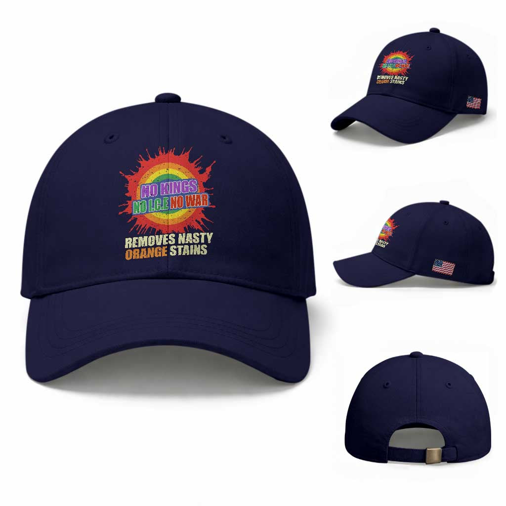 No Wars No Ice No Kings Retro Rainbow Baseball Cap Remove Nasty Orange Stains Protest Political Satire TS02 Baseball Cap Universal Fit Dark Blue Print Your Wear