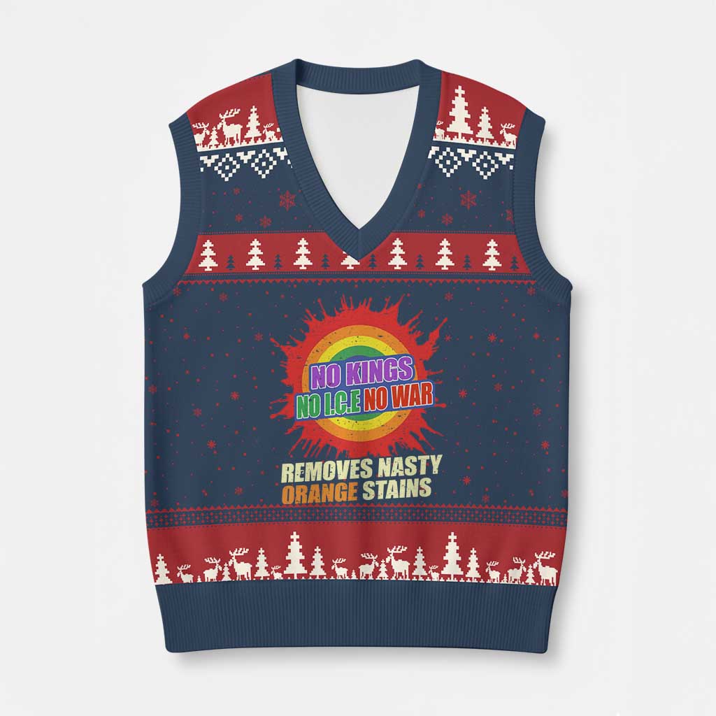 No Wars No Ice No Kings Retro Rainbow V-Neck Knit Sweater Vest Remove Nasty Orange Stains Protest Political Satire TS02 Navy Red Print Your Wear