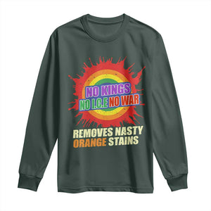 No Wars No Ice No Kings Retro Rainbow Long Sleeve Shirt Remove Nasty Orange Stains Protest Political Satire TS02 Dark Forest Green Print Your Wear