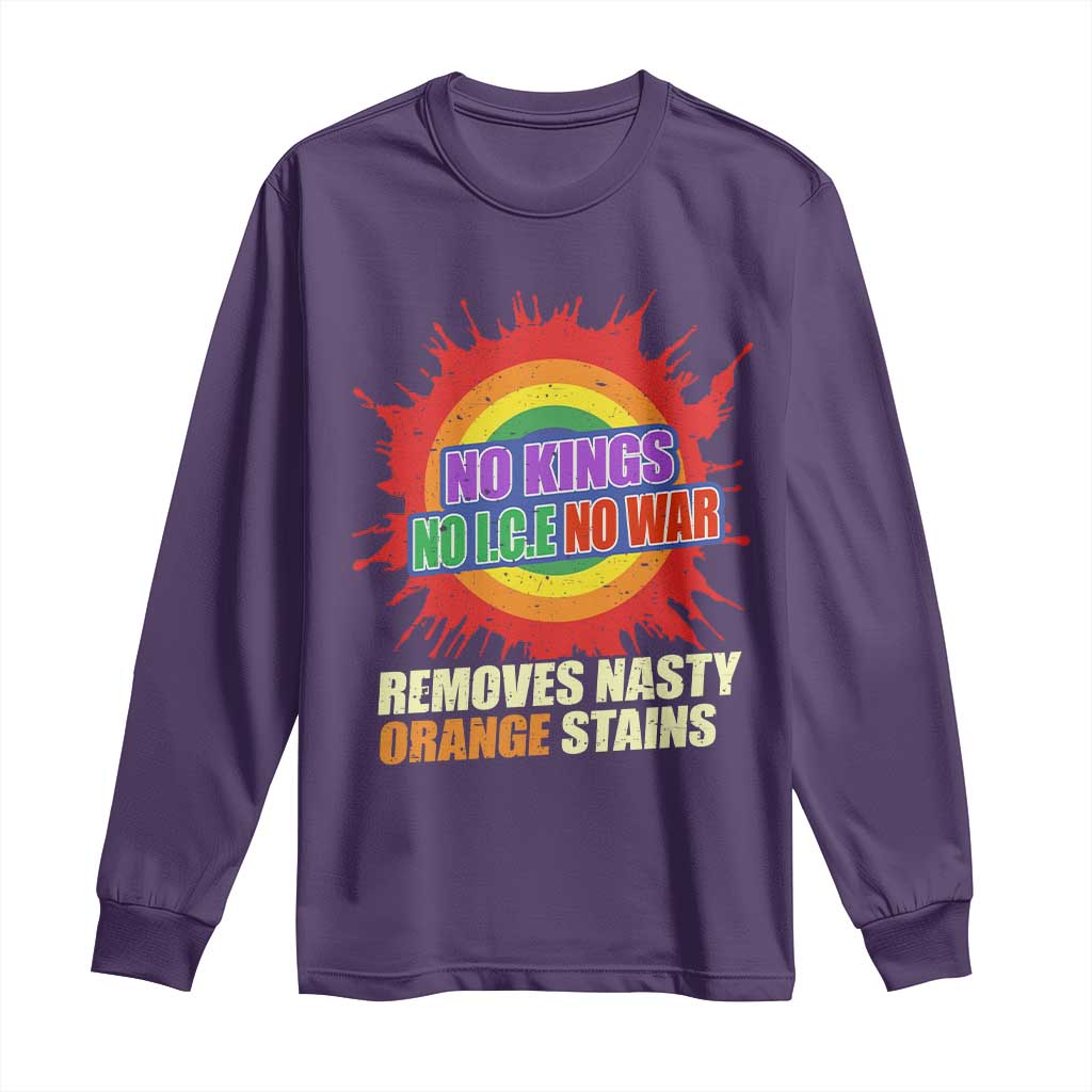 No Wars No Ice No Kings Retro Rainbow Long Sleeve Shirt Remove Nasty Orange Stains Protest Political Satire TS02 Purple Print Your Wear