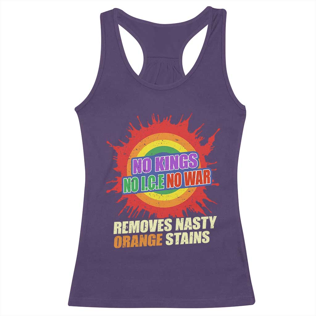 No Wars No Ice No Kings Retro Rainbow Racerback Tank Top Remove Nasty Orange Stains Protest Political Satire TS02 Purple Print Your Wear