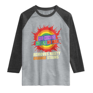 No Wars No Ice No Kings Retro Rainbow Raglan Shirt Remove Nasty Orange Stains Protest Political Satire TS02 Heather Gray Heather Charcoal Print Your Wear