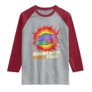 No Wars No Ice No Kings Retro Rainbow Raglan Shirt Remove Nasty Orange Stains Protest Political Satire TS02 Heather Gray Heather Red Print Your Wear